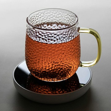 大容量加厚錘紋咖啡玻璃杯家用可加熱水杯子帶把手耐熱辦公室茶杯
