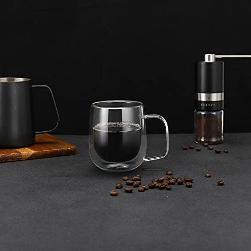 新品】 VKCHEF ダブルウォール グラス カップ 230ml 二重構造 耐熱ガラス マグカップ 透明 花の形 グラスコップ ティーカップ おしゃれ  保温 保冷 アイス ホット お酒 お茶 取っ手付 2個セッ