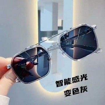 偏光變色太陽鏡雙梁太陽眼鏡男士防曬防紫外線開車直播爆款 墨鏡