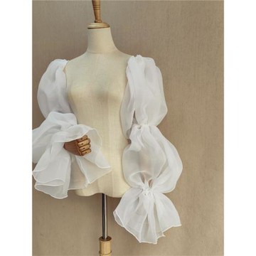 凱蒂新娘婚紗禮服配飾可拆卸荷葉邊泡泡袖遮肉顯瘦歐根緞手臂套