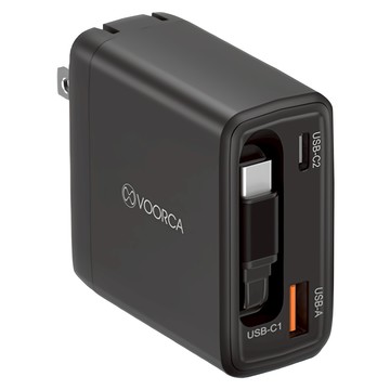 VOORCA 65W 氮化鎵自帶伸縮線 快速充電器 PD-141  黑色  1個
