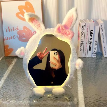 臺灣出貨+免運手工DIY兔子化妝鏡材料包牀頭毛絨兔小夜燈男女朋友閨蜜生日禮物