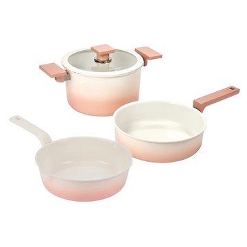 HAPPYCALL IH白陶 ADDZ鍛造不沾鍋三鍋4件組  雙耳湯鍋20cm + 鍋蓋 + 萬用鍋22cm + 深平底鍋24cm  櫻花粉  1組