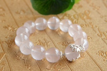 【粉霧】果凍體粉潤粉晶手串純銀卷草藤