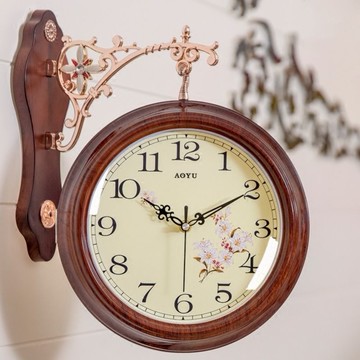 雙面掛鐘 歐式雙面石英鐘創意時鐘家居靜音掛鐘客廳大號兩面鐘表12英寸掛表