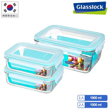 Glasslock 強化玻璃微波保鮮盒-居家大容量3件組
