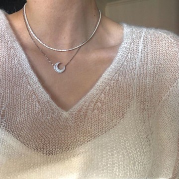 月亮項鏈吊墜女輕奢高級貝母小眾設計感頸水鉆雙層疊戴鎖骨白光仙