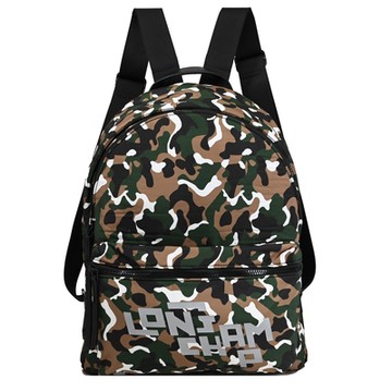 LONGCHAMP 品牌LOGO迷彩印花尼龍雙肩拉鍊大後背包(黑邊)