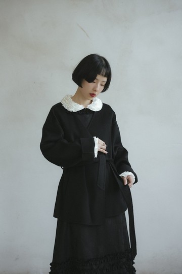 靜謐黑 100%羊毛雙面大衣 寬鬆廓形通勤長款外套