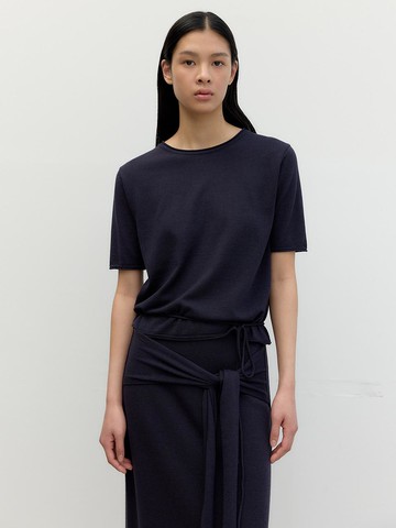 Half-Sleeve Knit Sweater [Navy]