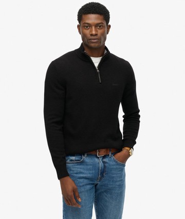 Superdry Men's Wool Blend Half Zip Jumper Black Size: XL