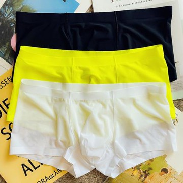 男士超薄冰絲平角內褲冰爽內褲男純色無痕性感緊身四角褲透明內褲