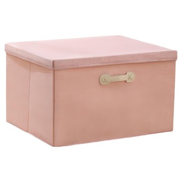 小麥購物 棉麻掀蓋式收納箱 大  粉色  40 x 30 x 25cm  1個