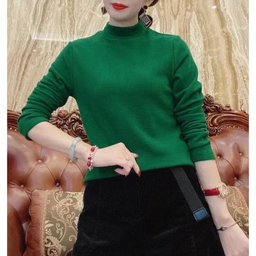 雙面德絨半高領加厚保暖上衣打底衫女2025冬新款純色百搭內搭小衫