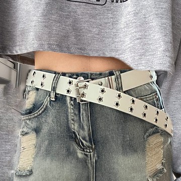 RIRI Shop｜隔日到貨｜星星多孔寬腰帶 Y2K美式辣妹鉚釘腰帶 朋克金屬鉚釘皮帶 街頭潮流百搭牛仔褲腰帶