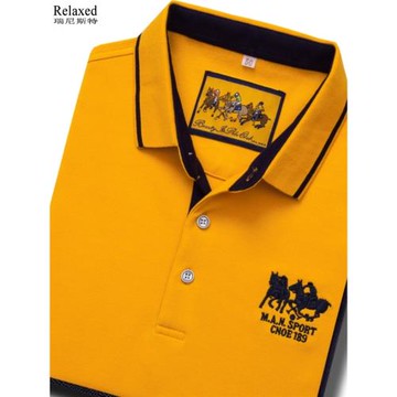 秋季純棉男士長袖T恤翻領黃色POLO衫保羅刺繡休閑男裝體恤上衣服
