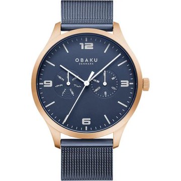 OBAKU 雋永時刻雙眼經典腕錶-星燦玫瑰金x藍(V249GMVLML)