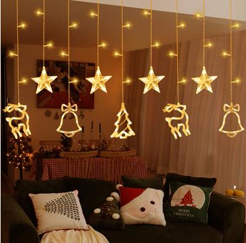 圣誕節裝飾品店鋪櫥窗場景布置裝扮掛件鈴鐺麋鹿圣誕樹透明掛飾燈 99購物節