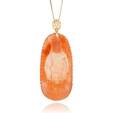 【正佳珠寶】紅兔毛 頂級鏤空巧雕 觀世音菩薩 14.9g 紅兔毛吊墜