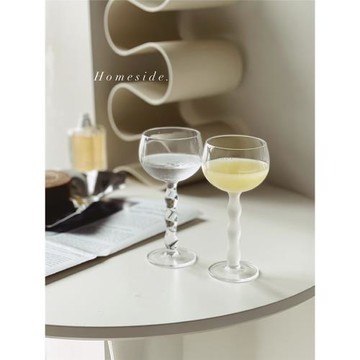Homeside復古波浪高腳杯ins中古風水晶玻璃紅酒杯磨砂雞尾酒杯