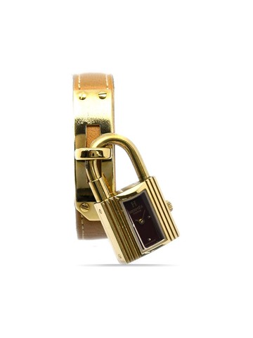 Hermès - 1990-2000 pre-owned Kelly Cadena 38mm - women - Leather/Gold Plated - One Size - Black