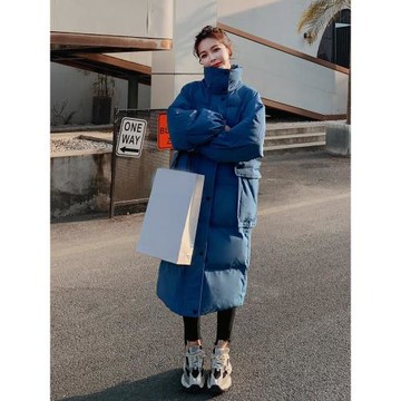 克萊因藍色立領羽絨棉服女冬季加厚中長款2025新款爆款潮過膝棉衣