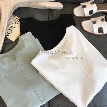 高品質推薦！后背十字褶皺設計！時髦小廓形顯瘦圓領短袖T恤女夏