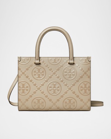 T Monogram Embossed Square Tote Bag