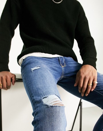 Jack & Jones skinny fit jeans in mid blue