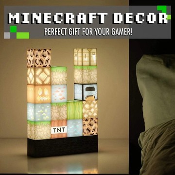 【台灣出貨】Minecraft 积木燈 當個創世神 DIY麥塊圖案房間裝飾燈积木燈 礦石燈 造型 創意小夜燈