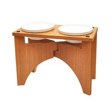 【MOMOCAT】X型狗餐桌 雙口高30cm 附2號瓷碗 - 三款木色