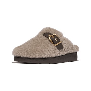 FitFlop GEN-FF 扣環翻羊毛皮革木屐鞋-女(巧克力棕)