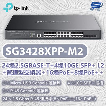 昌運監視器 TP-LINK TL-SG3428XPP-M2 24埠2.5GBASE-T L2+管理型交換器+16埠PoE+8埠PoE++