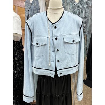 春秋新款設計感小個子藍色牛仔短款外套女裝開衫夾克寬松顯瘦上衣