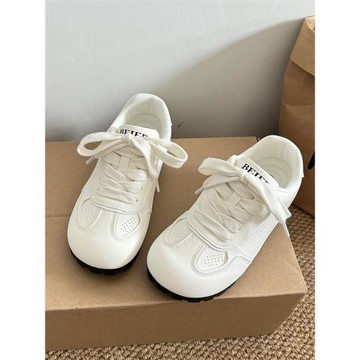 2024新款爆款早秋圓頭百搭小白鞋女丑萌奶油泡芙鞋ins潮鞋德訓鞋