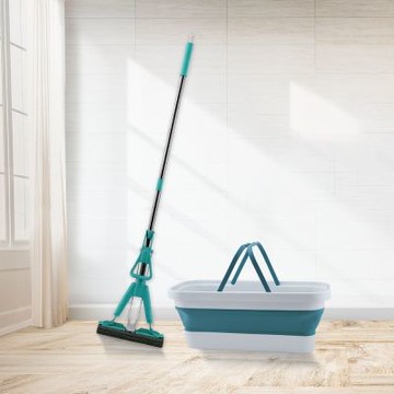 輕量型免沾手吸水膠棉拖把x1支+多用途水桶x1只