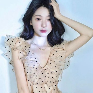 法式荷葉邊v領小眾不規則露腰波點2022春夏新款短雪紡連衣裙子女