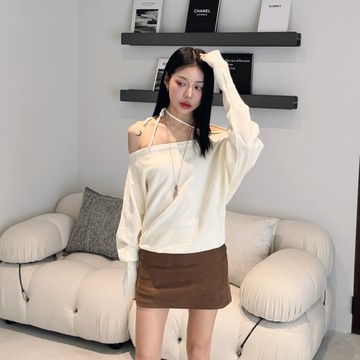 【鎖骨說情話】DOMISS斜肩綁帶毛衣 甜美性感毛衣-5色(現貨)