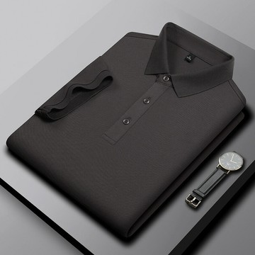 【新款熱賣】220g石墨灰珠地網眼面料新款純色短袖polo衫男士翻領保羅半袖t恤