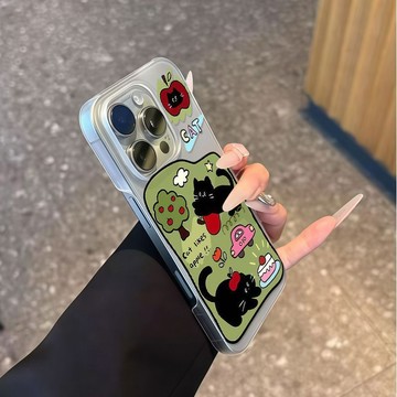 台灣出貨🔥線條野餐小貓iPhone17磨砂蘋果12/13/15手機殼11可愛16plus個性14