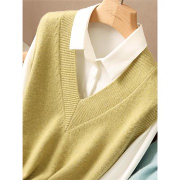 秋季新款韓版針織羊絨衫女V領套頭內搭無袖純色馬甲毛衣純羊毛衫