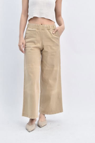 (M) 高腰鬆緊腰寬棕色長褲