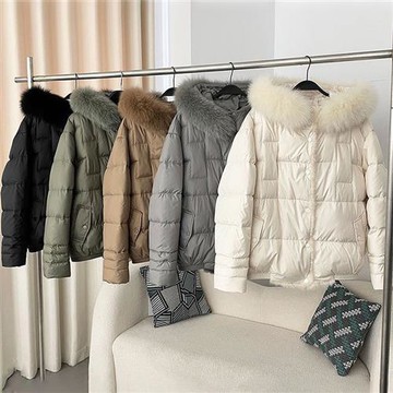 【巴黎精品】現貨+預購 頂級狐狸毛領真羽絨外套白鴨絨外套羽絨衣秋冬大碼休閒女裝-短連帽女外套5色a1ld67