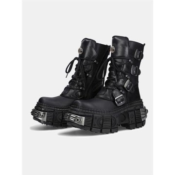 復古西班牙機車靴百搭馬丁靴松糕厚底短筒靴男女同款重金屬朋克靴