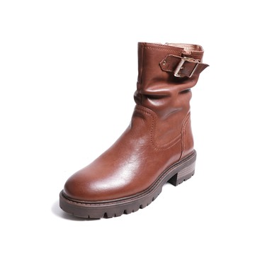 KOKKO個性仿舊質感真皮釦環短靴棕色