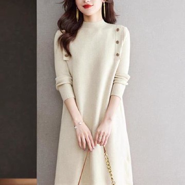 【LANNI 藍尼】★針織毛衣連衣裙洋裝(長裙/女裝/通勤/裙子/針織裙)