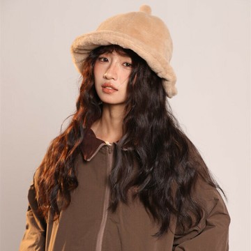 日系可愛南瓜帽女秋冬毛絨漁夫帽顯臉小云朵水母盆帽奶嘴造型帽子