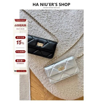 小香風銀色小方包女高級感手機包迷你小包真皮單肩斜挎菱格鏈條包