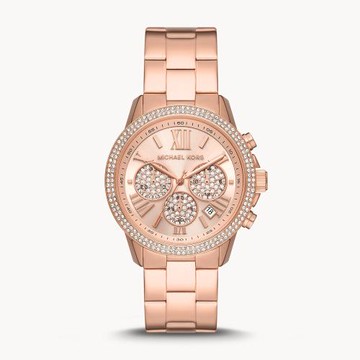 Michael kors 奢華三眼晶鑽腕錶-玫瑰金 (MK7200)