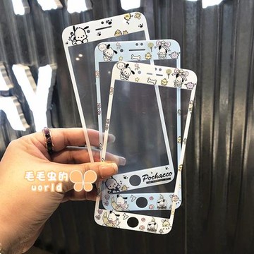 帕恰狗適用蘋果6s/7/8可愛卡通鋼化玻璃貼膜卡通新款iPhone6/7/8plus全屏彩色手機彩膜SE2/SE3男女款